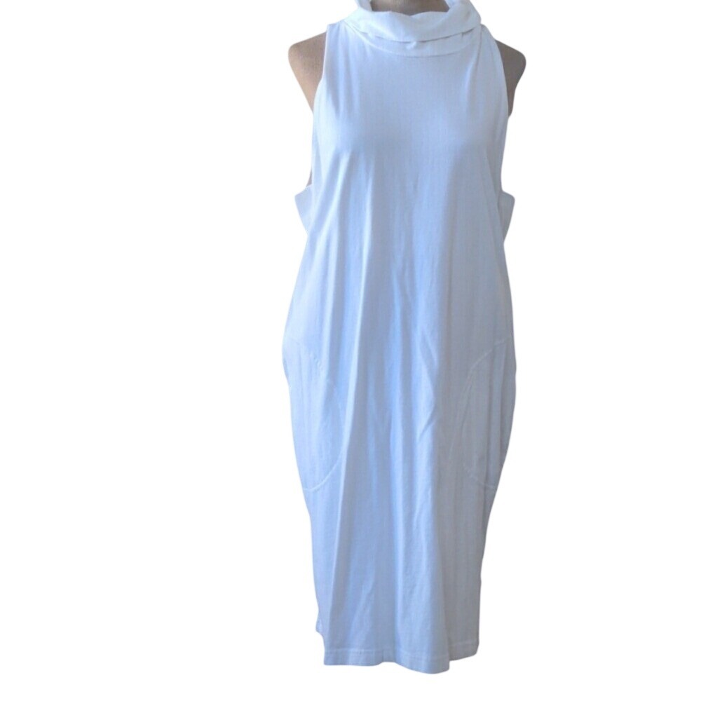 Akemi + Kin Anthropologie White Cotton Sleeveless Turtleneck Midi Pocket Dress